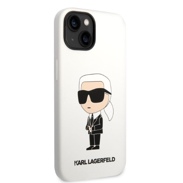Kotelo Apple iPhone 14 Plus -puhelimelle, Karl Lagerfeld, Silicone Ikonik Karl, Valkoinen
