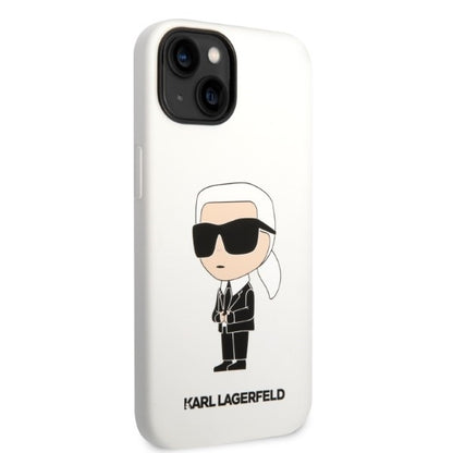 Kotelo Apple iPhone 14 Plus -puhelimelle, Karl Lagerfeld, Silicone Ikonik Karl, Valkoinen