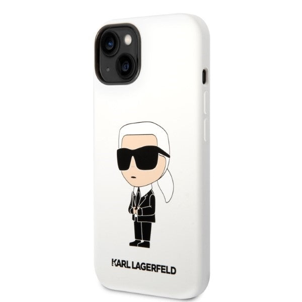 Kotelo Apple iPhone 14 Plus -puhelimelle, Karl Lagerfeld, Silicone Ikonik Karl, Valkoinen