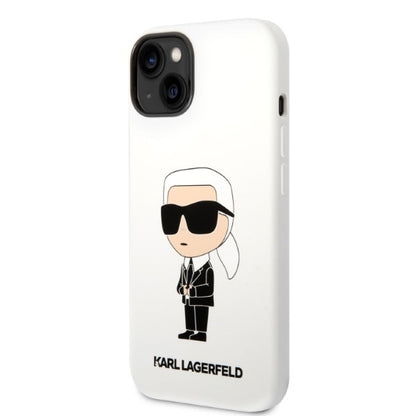 Kotelo Apple iPhone 14 Plus -puhelimelle, Karl Lagerfeld, Silicone Ikonik Karl, Valkoinen