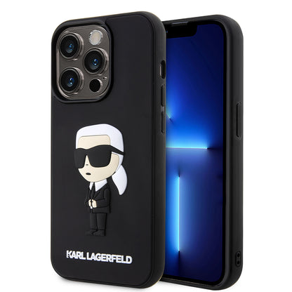 Kotelo Apple iPhone 14 Prolle, Karl Lagerfeld, 3D Rubber Ikonik Karl, Musta