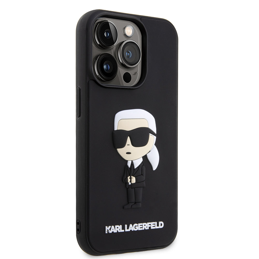 Kotelo Apple iPhone 14 Prolle, Karl Lagerfeld, 3D Rubber Ikonik Karl, Musta