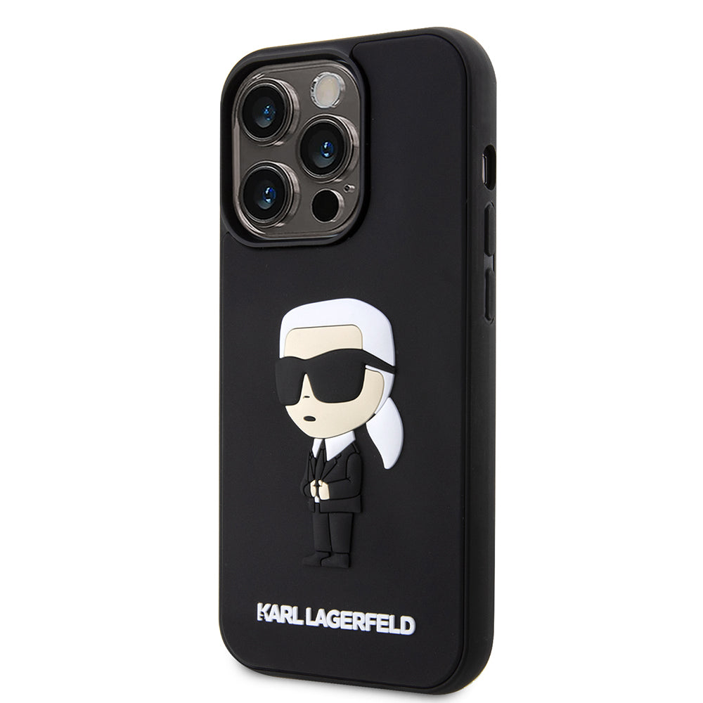 Kotelo Apple iPhone 14 Prolle, Karl Lagerfeld, 3D Rubber Ikonik Karl, Musta