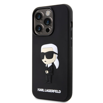 Kotelo Apple iPhone 14 Prolle, Karl Lagerfeld, 3D Rubber Ikonik Karl, Musta