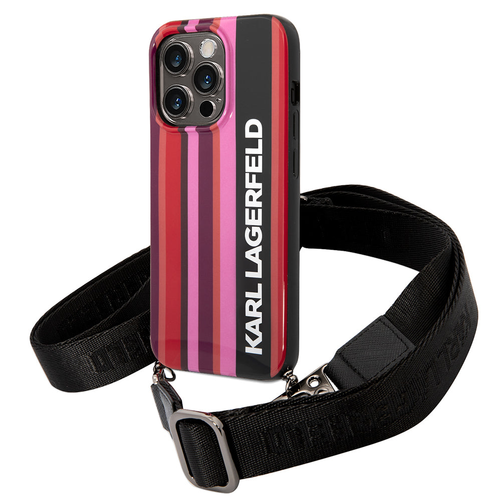 Kotelo Apple iPhone 14 Prolle, Karl Lagerfeld, Color Stripes with Strap, Pinkki