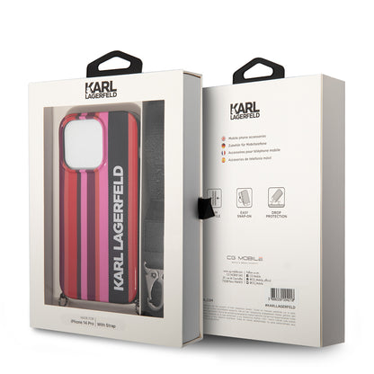 Kotelo Apple iPhone 14 Prolle, Karl Lagerfeld, Color Stripes with Strap, Pinkki