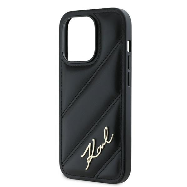 Case for Apple iPhone 14 Pro, Karl Lagerfeld, Diagonal Quilted Script, Black