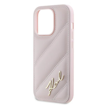 Case for Apple iPhone 14 Pro, Karl Lagerfeld, Diagonal Quilted Script, Pink