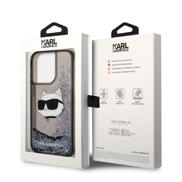 Kotelo Apple iPhone 14 Prolle, Karl Lagerfeld, Glitter Choupette's Head, Musta