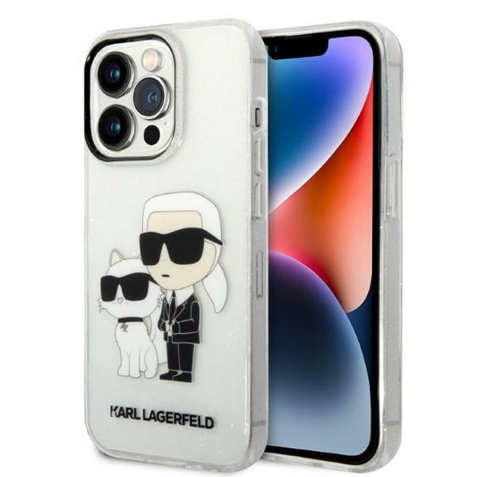 Kotelo Apple iPhone 14 Prolle, Karl Lagerfeld, Glitter Karl & Choupette, Läpinäkyvä