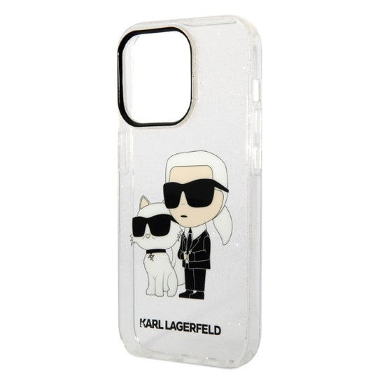 Kotelo Apple iPhone 14 Prolle, Karl Lagerfeld, Glitter Karl & Choupette, Läpinäkyvä