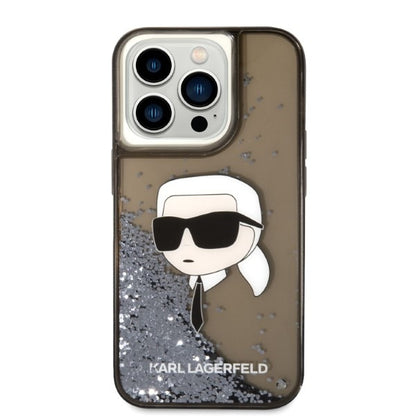 Kotelo Apple iPhone 14 Prolle, Karl Lagerfeld, Glitter Karl's Head, Musta