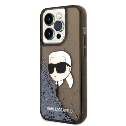 Kotelo Apple iPhone 14 Prolle, Karl Lagerfeld, Glitter Karl's Head, Musta