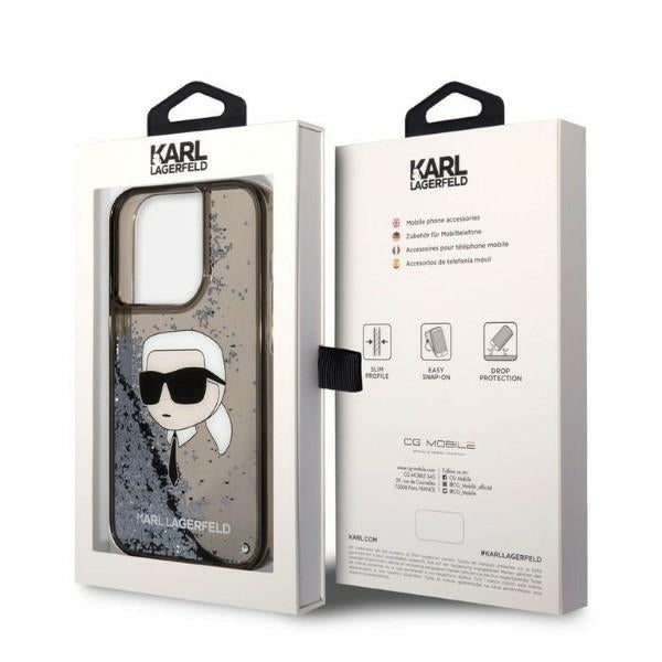 Kotelo Apple iPhone 14 Prolle, Karl Lagerfeld, Glitter Karl's Head, Musta