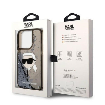 Kotelo Apple iPhone 14 Prolle, Karl Lagerfeld, Glitter Karl's Head, Musta