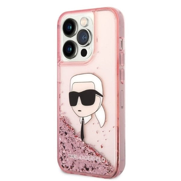 Kotelo Apple iPhone 14 Prolle, Karl Lagerfeld, Glitter Karl's Head, Pinkki