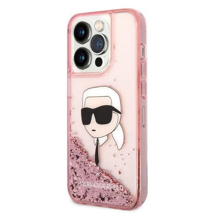 Kotelo Apple iPhone 14 Prolle, Karl Lagerfeld, Glitter Karl's Head, Pinkki