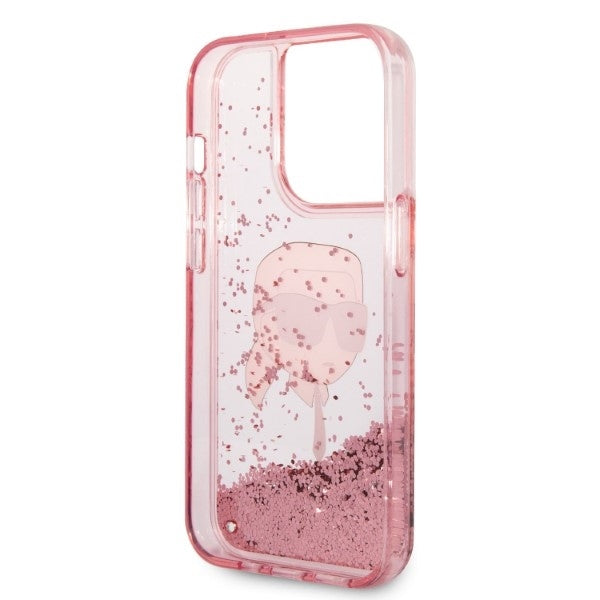 Kotelo Apple iPhone 14 Prolle, Karl Lagerfeld, Glitter Karl's Head, Pinkki