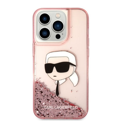 Kotelo Apple iPhone 14 Prolle, Karl Lagerfeld, Glitter Karl's Head, Pinkki