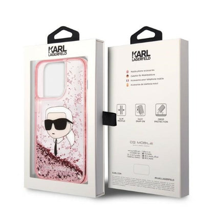 Kotelo Apple iPhone 14 Prolle, Karl Lagerfeld, Glitter Karl's Head, Pinkki