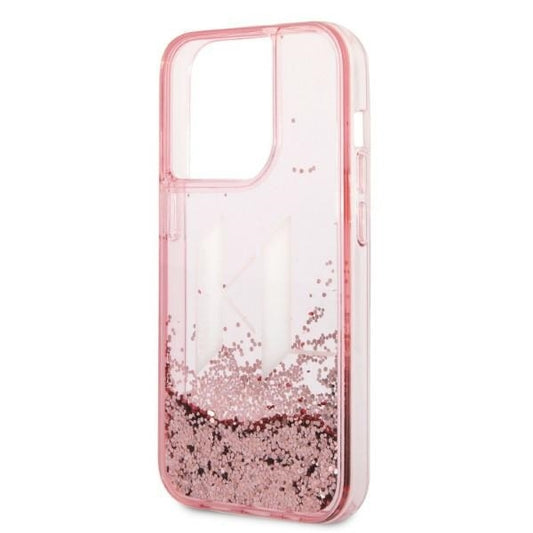 Kotelo Apple iPhone 14 Prolle, Karl Lagerfeld, Glitter Liquid Big KL, Pinkki