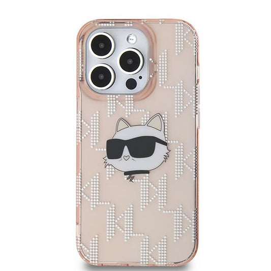 Kotelo Apple iPhone 14 Prolle, Karl Lagerfeld, IML Luxury Monogram Choupette's Head, Pinkki