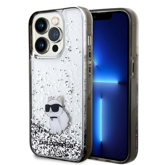 Kotelo Apple iPhone 14 Prolle, Karl Lagerfeld, Liquid Glitter Choupette, Läpinäkyvä
