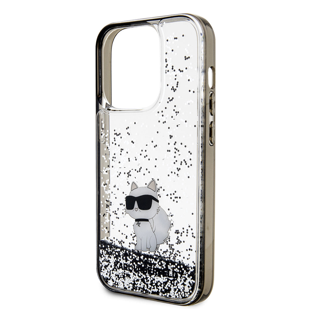 Kotelo Apple iPhone 14 Prolle, Karl Lagerfeld, Liquid Glitter Choupette, Läpinäkyvä