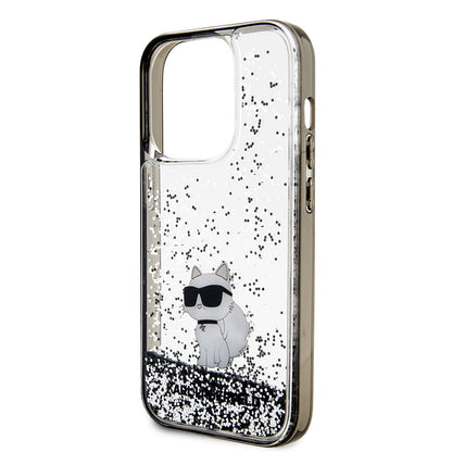 Kotelo Apple iPhone 14 Prolle, Karl Lagerfeld, Liquid Glitter Choupette, Läpinäkyvä