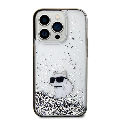 Kotelo Apple iPhone 14 Prolle, Karl Lagerfeld, Liquid Glitter Choupette, Läpinäkyvä