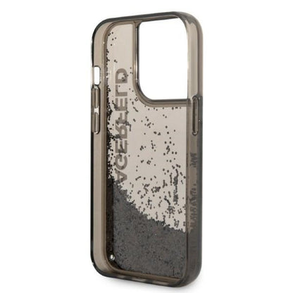 Kotelo Apple iPhone 14 Prolle, Karl Lagerfeld, Liquid Glitter KL Logo, Musta