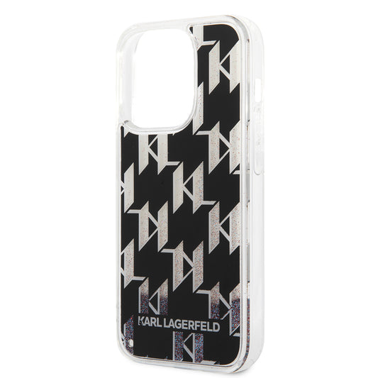 Suojakotelo Apple iPhone 14 Prolle, Karl Lagerfeld, Liquid Glitter Monogram, Musta