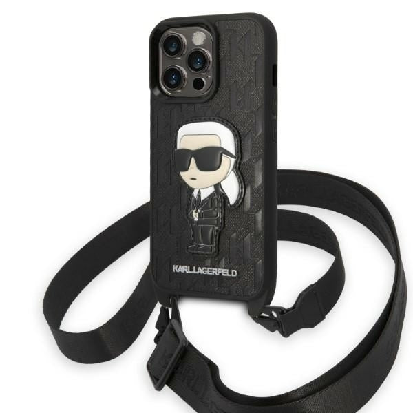 Kotelo Apple iPhone 14 Prolle, Karl Lagerfeld, Monogram Ikonik Karl, Musta