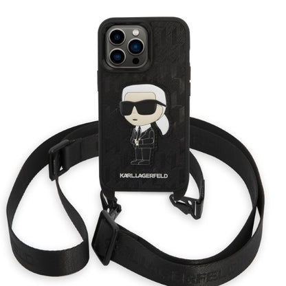 Kotelo Apple iPhone 14 Prolle, Karl Lagerfeld, Monogram Ikonik Karl, Musta