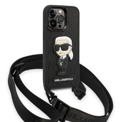 Kotelo Apple iPhone 14 Prolle, Karl Lagerfeld, Monogram Ikonik Karl, Musta