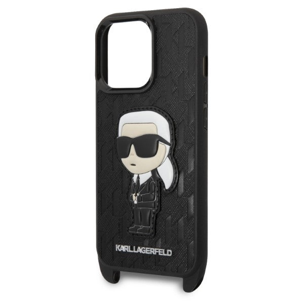 Kotelo Apple iPhone 14 Prolle, Karl Lagerfeld, Monogram Ikonik Karl, Musta