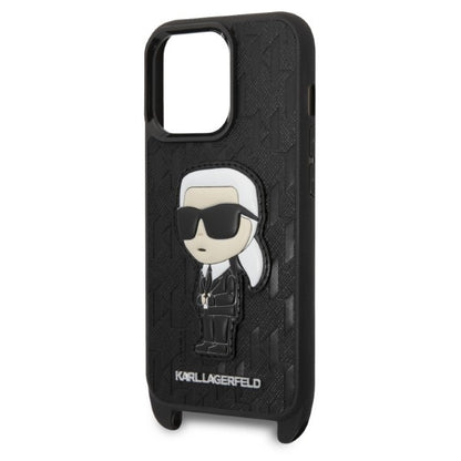 Kotelo Apple iPhone 14 Prolle, Karl Lagerfeld, Monogram Ikonik Karl, Musta