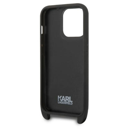Kotelo Apple iPhone 14 Prolle, Karl Lagerfeld, Monogram Ikonik Karl, Musta