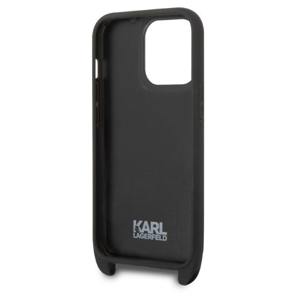Kotelo Apple iPhone 14 Prolle, Karl Lagerfeld, Monogram Plaque Logo with Strap, Musta