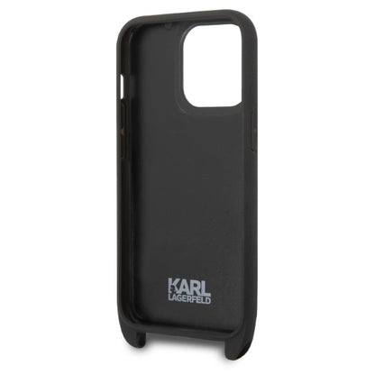 Kotelo Apple iPhone 14 Prolle, Karl Lagerfeld, Monogram Plaque Logo with Strap, Musta