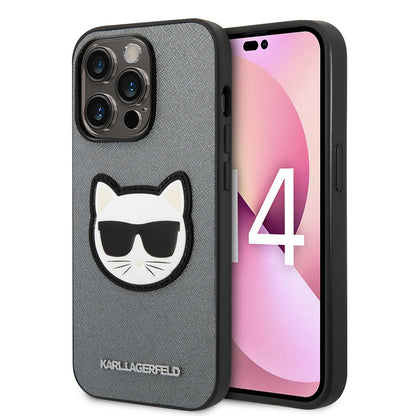 Suojakotelo Apple iPhone 14 Prolle, Karl Lagerfeld, Saffiano Choupette's Head, Hopeinen