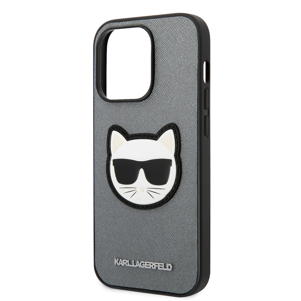 Suojakotelo Apple iPhone 14 Prolle, Karl Lagerfeld, Saffiano Choupette's Head, Hopeinen