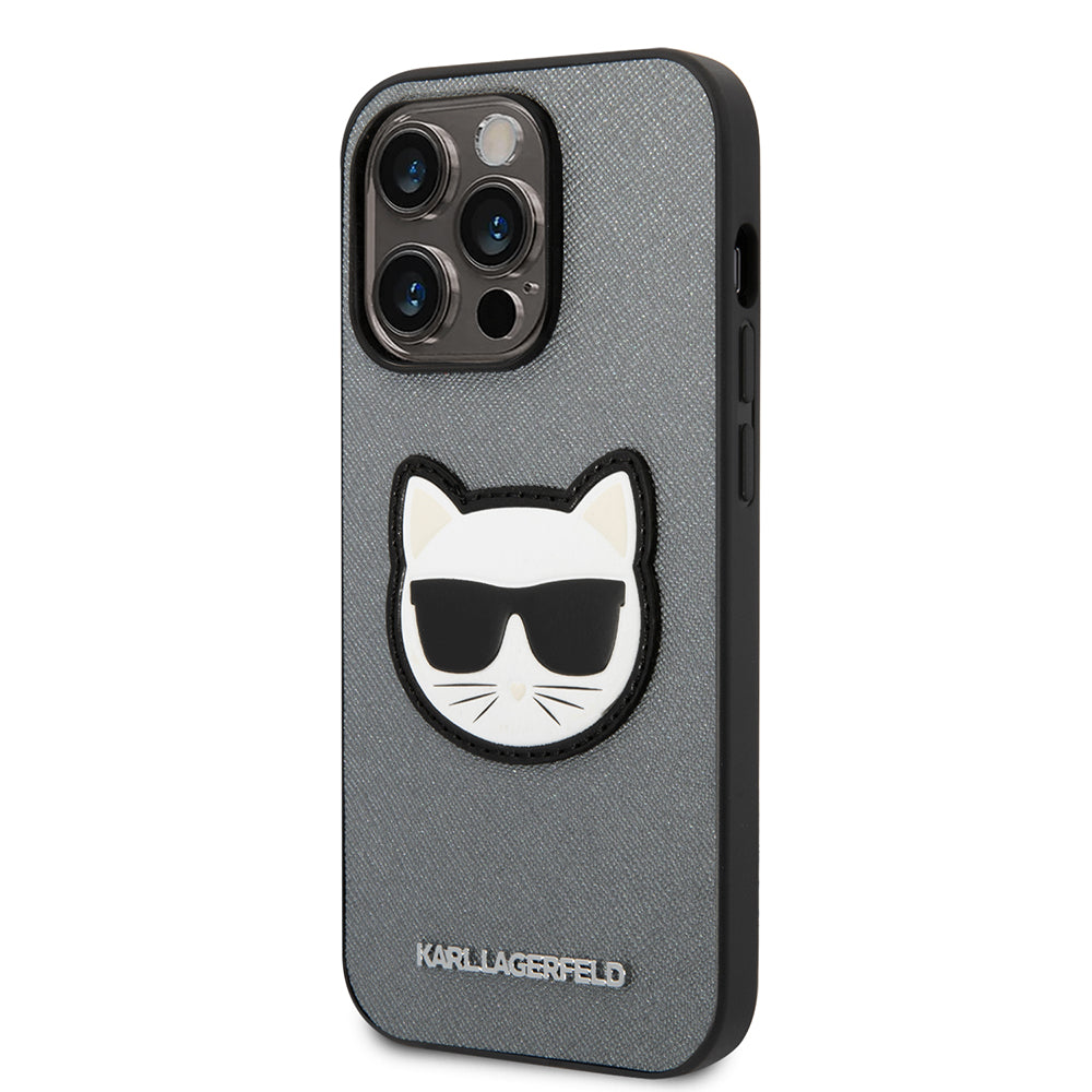 Suojakotelo Apple iPhone 14 Prolle, Karl Lagerfeld, Saffiano Choupette's Head, Hopeinen