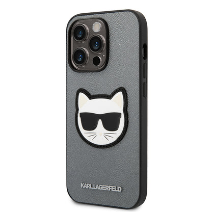 Suojakotelo Apple iPhone 14 Prolle, Karl Lagerfeld, Saffiano Choupette's Head, Hopeinen