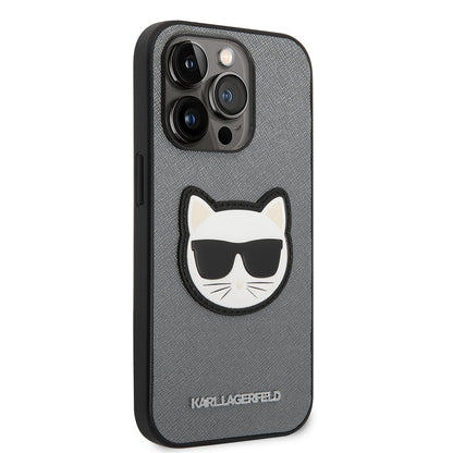Suojakotelo Apple iPhone 14 Prolle, Karl Lagerfeld, Saffiano Choupette's Head, Hopeinen