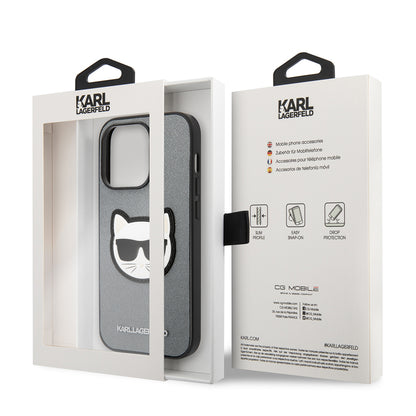 Suojakotelo Apple iPhone 14 Prolle, Karl Lagerfeld, Saffiano Choupette's Head, Hopeinen