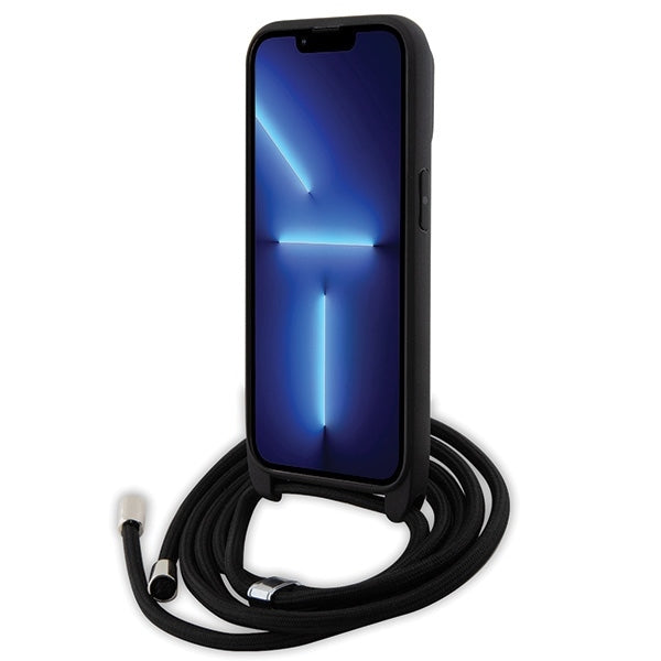 Suojakotelo Apple iPhone 14 Prolle, Karl Lagerfeld, Saffiano Crossbody Metal Pin Karl & Choupette, Musta