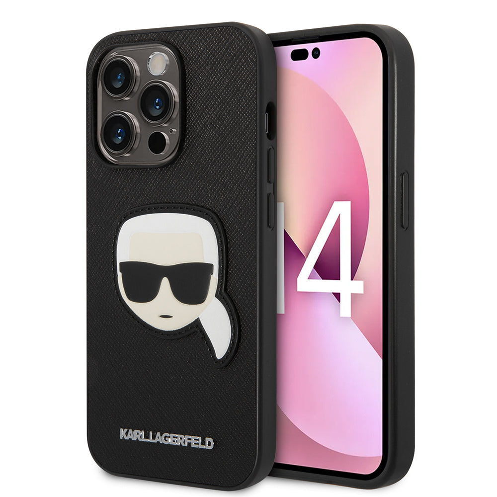 Kotelo Apple iPhone 14 Prolle, Karl Lagerfeld, Saffiano Karl's Head, Musta