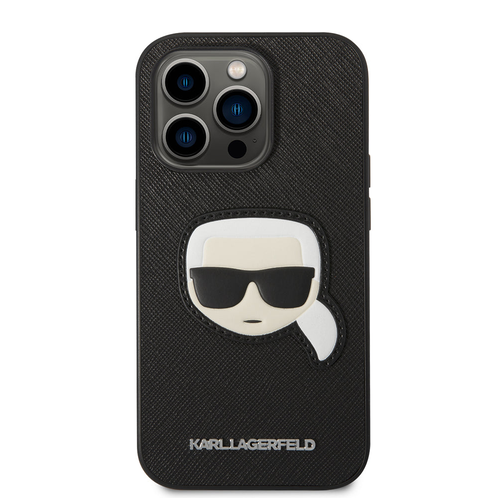 Kotelo Apple iPhone 14 Prolle, Karl Lagerfeld, Saffiano Karl's Head, Musta