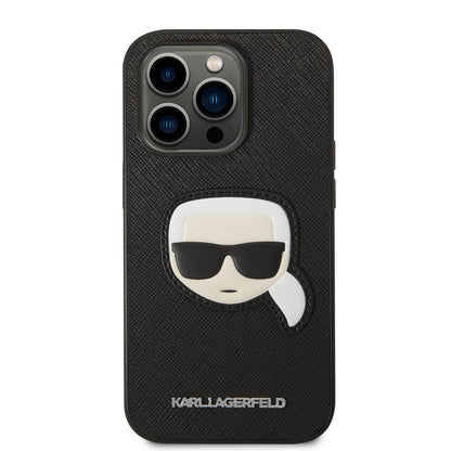 Kotelo Apple iPhone 14 Prolle, Karl Lagerfeld, Saffiano Karl's Head, Musta